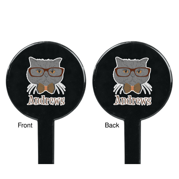 Hipster Cats Black Plastic 7" Stir Stick - Double Sided - Round - Front & Back