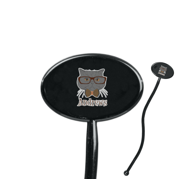 Custom Hipster Cats 7" Oval Plastic Stir Sticks - Black - Single Sided (Personalized)