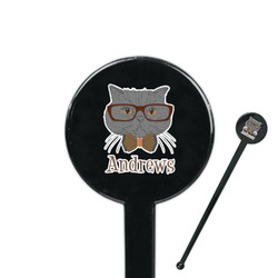 Hipster Cats 7" Round Plastic Stir Sticks - Black - Double Sided (Personalized)