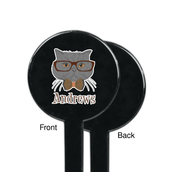 Hipster Cats Black Plastic 7" Stir Stick - Single Sided - Round - Front & Back