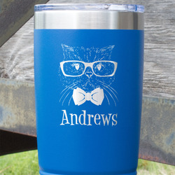 Hipster Cats 20 oz Stainless Steel Tumbler - Royal Blue - Single Sided (Personalized)