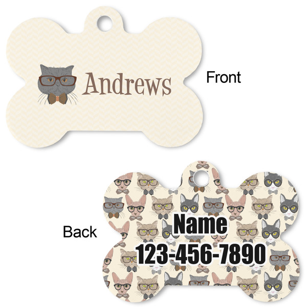 Hipster Cats Bone Shaped Dog ID Tag - Large - Approval