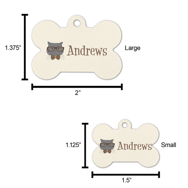 Hipster Cats Bone Shaped Dog ID Tag - Large - Scale