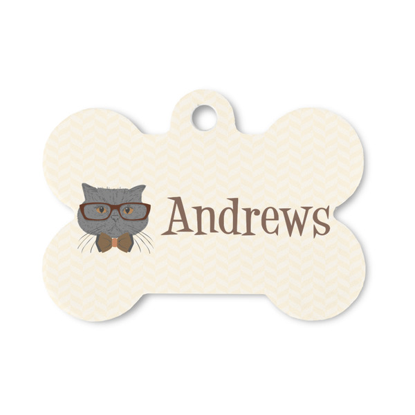 Custom Hipster Cats Bone Shaped Dog ID Tag - Small (Personalized)