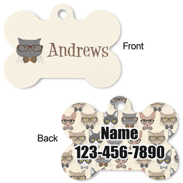 Hipster Cats Bone Shaped Dog Tag - Front & Back
