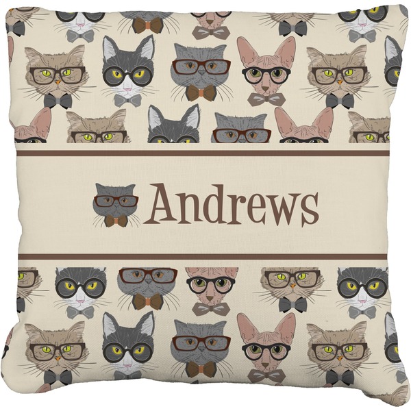 Custom Hipster Cats Faux-Linen Throw Pillow 16" (Personalized)