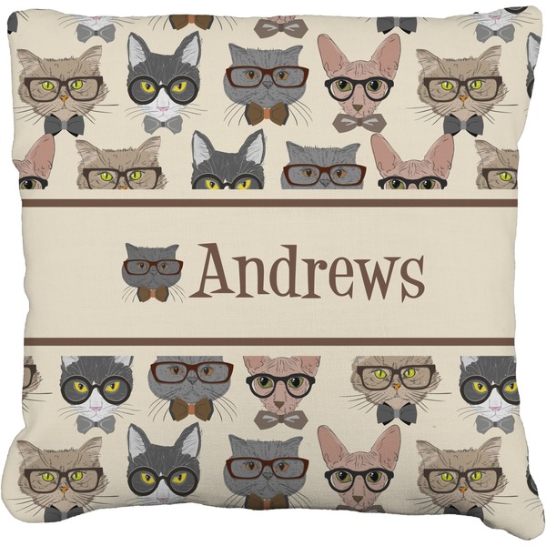 Custom Hipster Cats Faux-Linen Throw Pillow 18" (Personalized)
