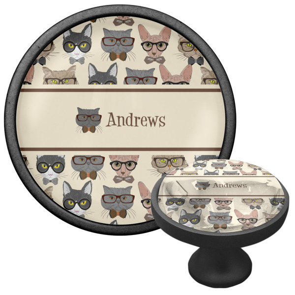 Hipster Cats Cabinet Knob - Black - Multi Angle