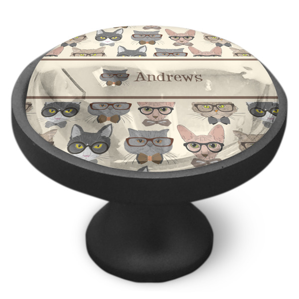 Hipster Cats Cabinet Knob - Black - Side