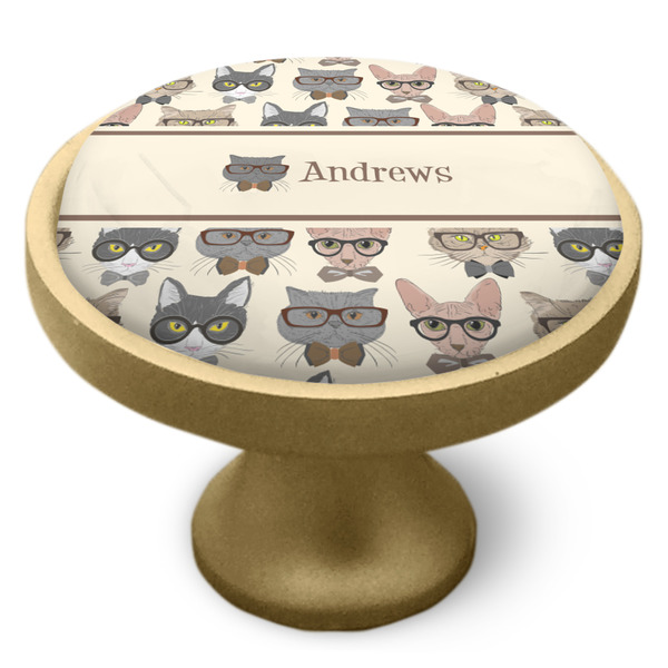 Hipster Cats Cabinet Knob - Gold - Side