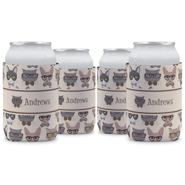 Custom Hipster Cats Can Cooler (12 oz) - Set of 4 w/ Name or Text