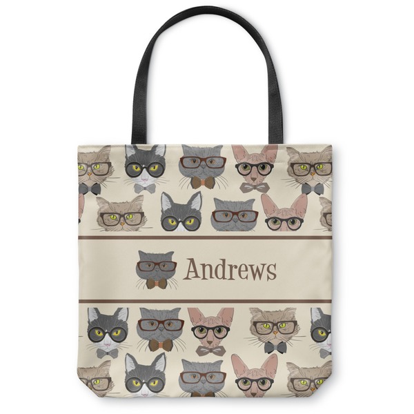 Custom Hipster Cats Canvas Tote Bag - Large - 18"x18" (Personalized)