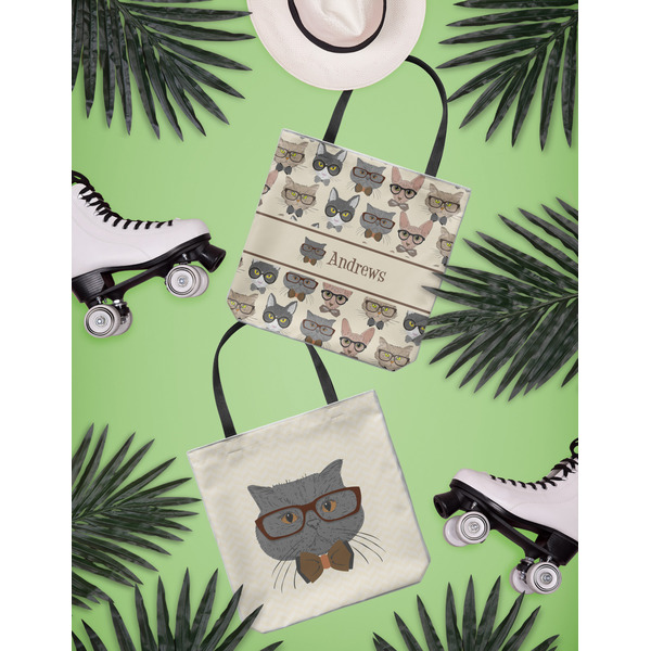 Hipster Cats Canvas Tote Lifestyle Front and Back- 13x13