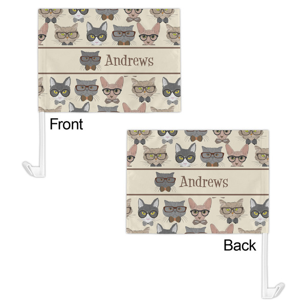 Hipster Cats Car Flag - 11" x 8" - Front & Back View