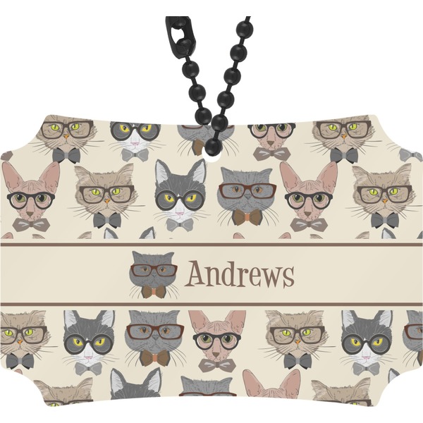 Custom Hipster Cats Rear View Mirror Ornament (Personalized)