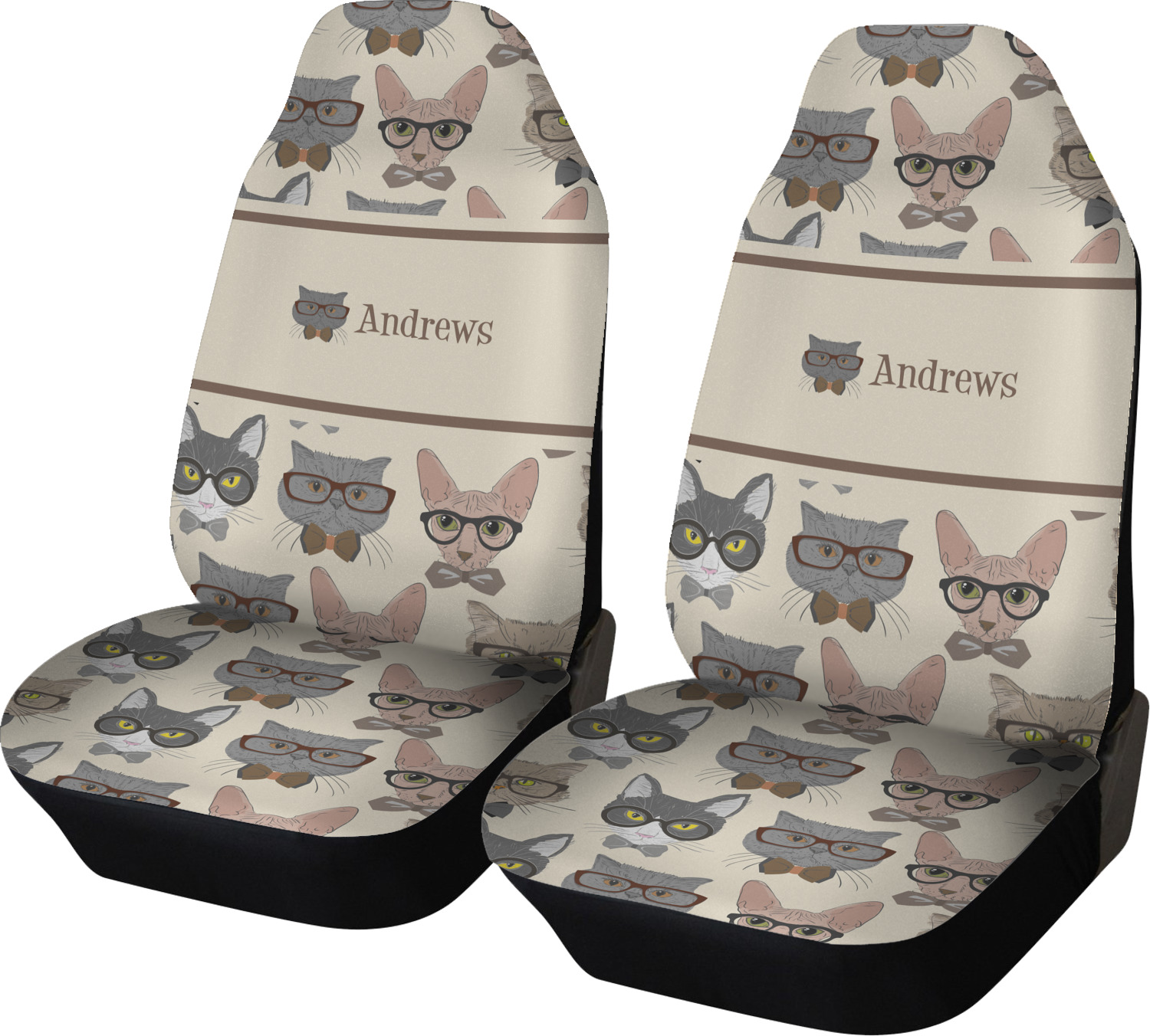 Hipster Cats Car Seat Covers (Set of Two) (Personalized) YouCustomizeIt