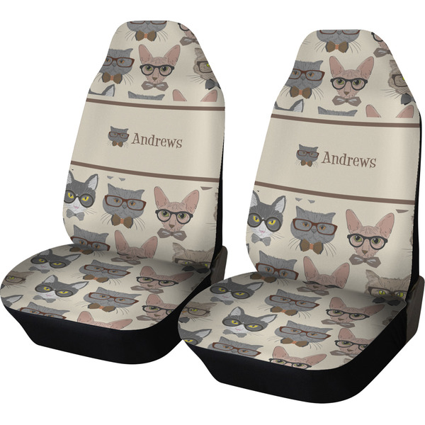 Custom Hipster Cats Car Seat Covers (Set of Two) (Personalized)