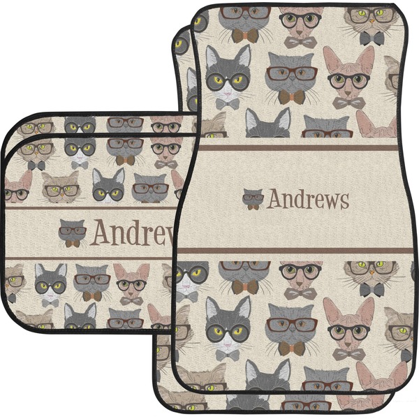 Custom Hipster Cats Car Floor Mats Set - 2 Front & 2 Back (Personalized)