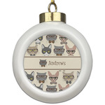 Hipster Cats Ceramic Ball Ornament (Personalized)