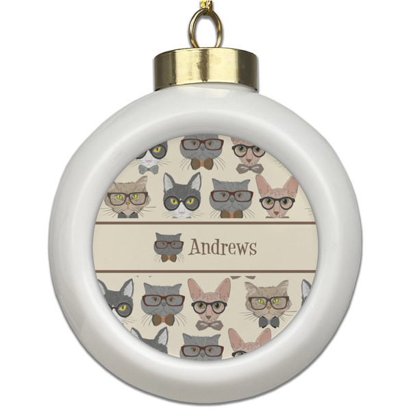 Custom Hipster Cats Ceramic Ball Ornament (Personalized)