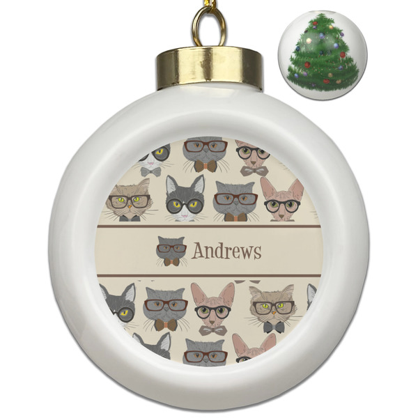 Custom Hipster Cats Ceramic Ball Ornament - Christmas Tree (Personalized)