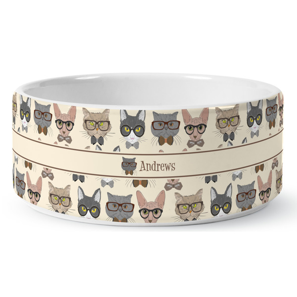 Hipster Cats Ceramic Dog Bowl - Medium - Front