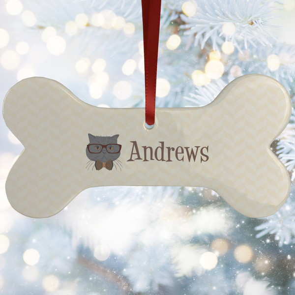Custom Hipster Cats Ceramic Dog Ornament w/ Name or Text