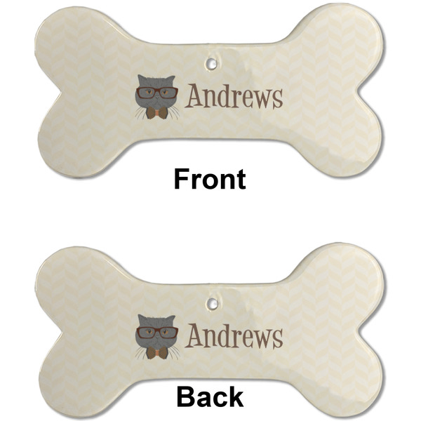 Hipster Cats Ceramic Flat Ornament - Bone Front & Back (APPROVAL)