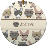 Hipster Cats Round Ceramic Ornament w/ Name or Text