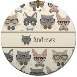 Hipster Cats Round Ceramic Ornament w/ Name or Text