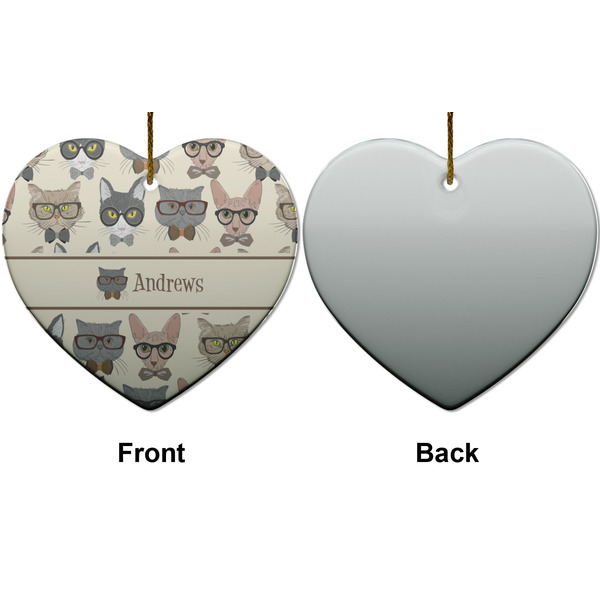 Hipster Cats Ceramic Flat Ornament - Heart Front & Back (APPROVAL)