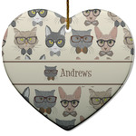 Hipster Cats Heart Ceramic Ornament w/ Name or Text