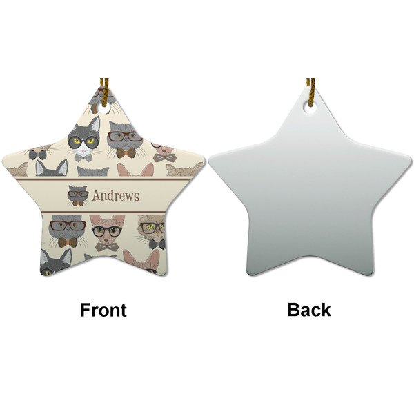 Hipster Cats Ceramic Flat Ornament - Star Front & Back (APPROVAL)