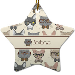 Hipster Cats Star Ceramic Ornament w/ Name or Text
