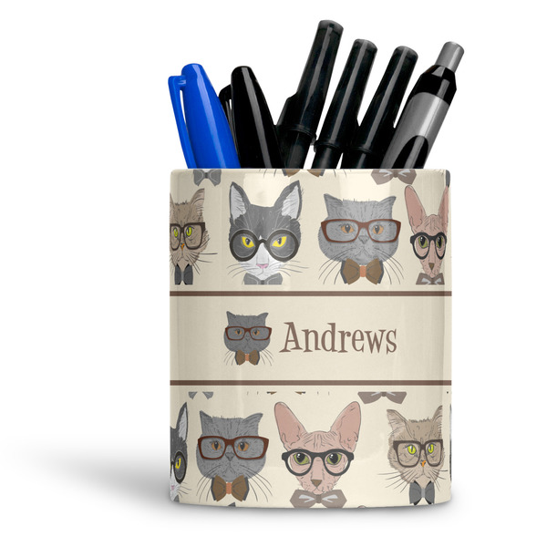 Custom Hipster Cats Ceramic Pen Holder