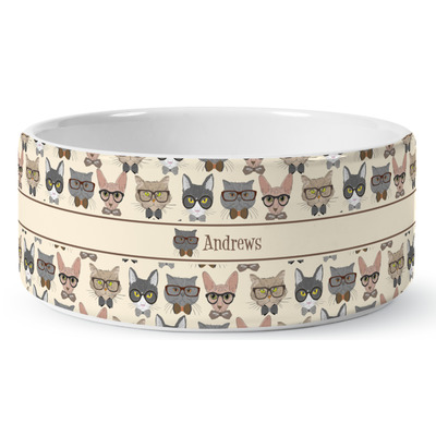 Hipster Cats Ceramic Dog Bowl - Medium (Personalized)