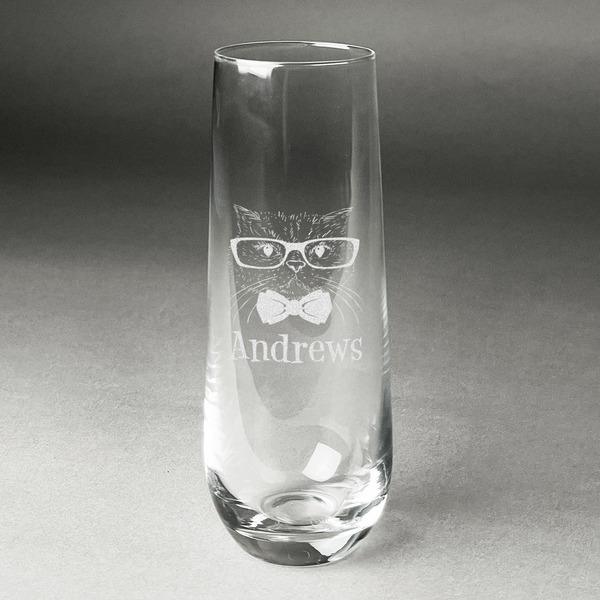 Custom Hipster Cats Champagne Flute - Stemless Engraved (Personalized)