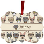 Hipster Cats Metal Frame Ornament - Double Sided w/ Name or Text