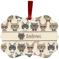 Hipster Cats Metal Frame Ornament - Double Sided w/ Name or Text