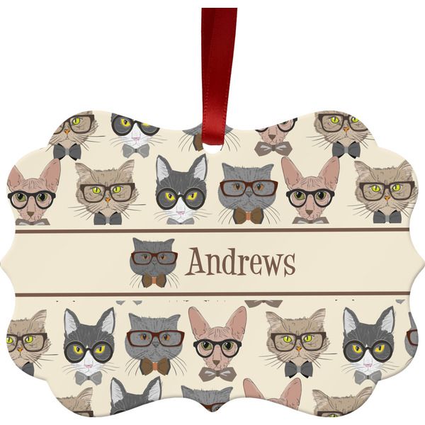 Custom Hipster Cats Metal Frame Ornament - Double Sided w/ Name or Text