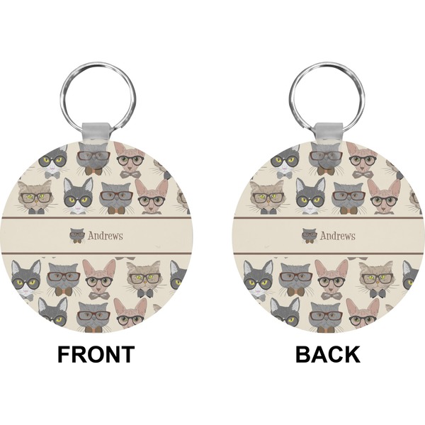 Hipster Cats Circle Keychain (Front + Back)