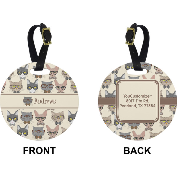 Hipster Cats Circle Luggage Tag (Front + Back)