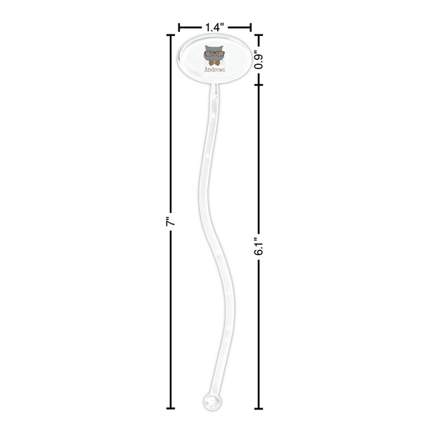 Hipster Cats Clear Plastic 7" Stir Stick - Oval - Dimensions