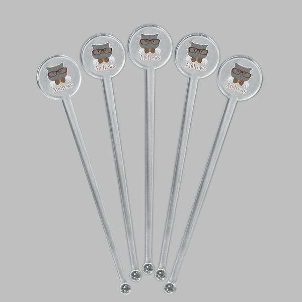 Hipster Cats Clear Plastic 7" Stir Stick - Round - Fan View