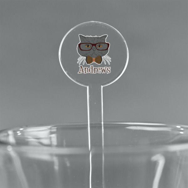 Custom Hipster Cats 5.5" Round Plastic Stir Sticks - Clear (Personalized)