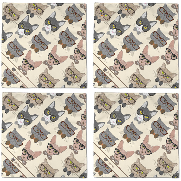 Hipster Cats Cloth Napkins - Personalized Dinner (APPROVAL) Set of 4