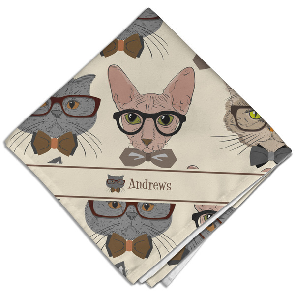 Custom Hipster Cats Cloth Dinner Napkin - Single w/ Name or Text