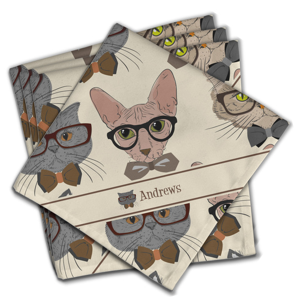 Custom Hipster Cats Cloth Napkins (Set of 4) (Personalized)