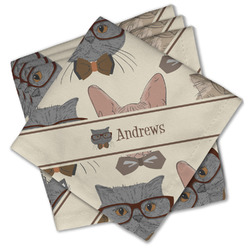Hipster Cats Cloth Cocktail Napkins - Set of 4 w/ Name or Text