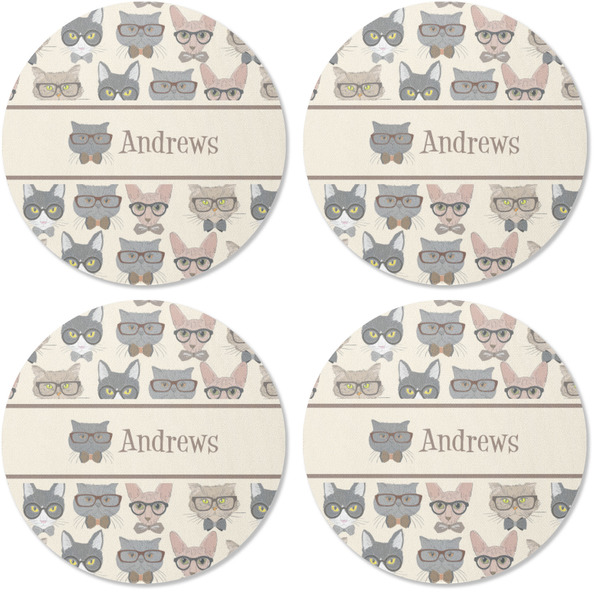 Hipster Cats Coaster Round Rubber Back - Apvl